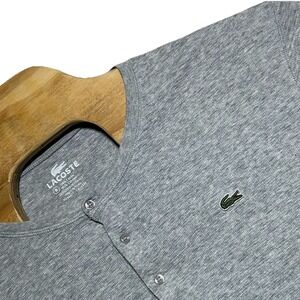 Lacoste Henley T Shirt Heather Gray Long Sleeve Cotton Mens Size 8 - 2XL